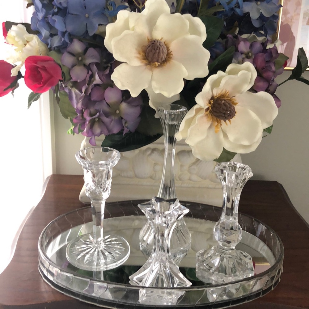 4 vintage crystal candle holders